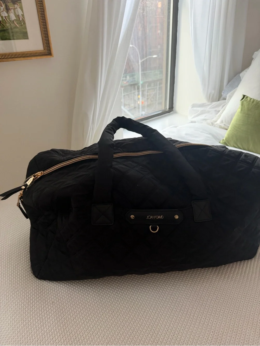 Beis Bird Black Quilted Travel Weekender Bag